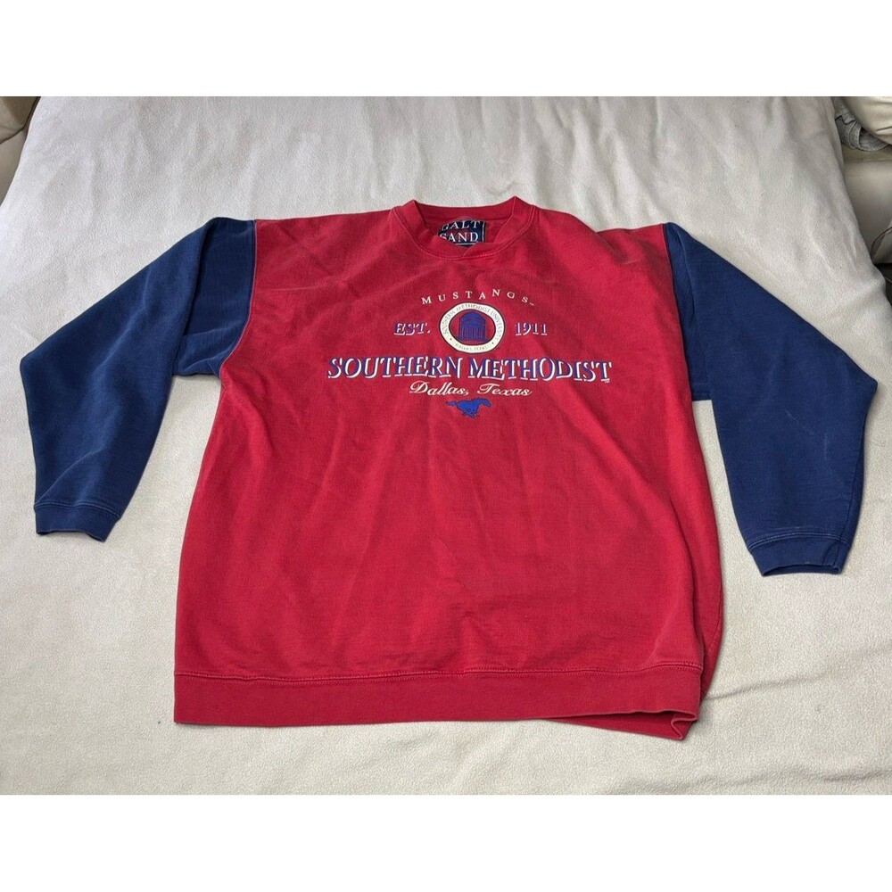 Vintage Galt Sand SMU Mustangs Pullover Sweater Sweatshirt Size XL Red Blue